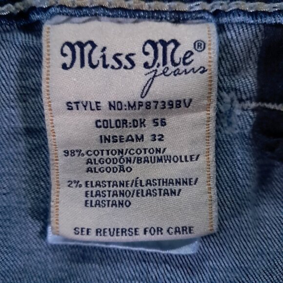 Miss Me Jean Womens 31x28, Tag 30x32 Blue Denim Bootcut Embellished Hemmed Up - Picture 15 of 16